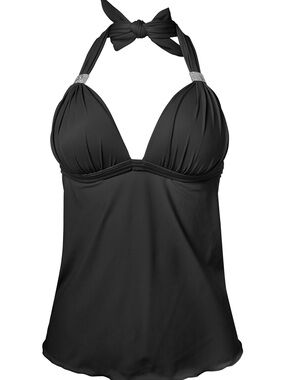 VENUS Black Halter Swim Top with Silver-Tone Accents